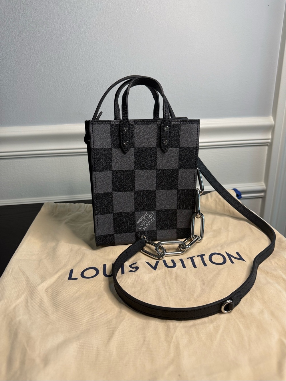 Louis Vuitton Checkerboard Petit Sac Plat XS Damier Black Gray Bag